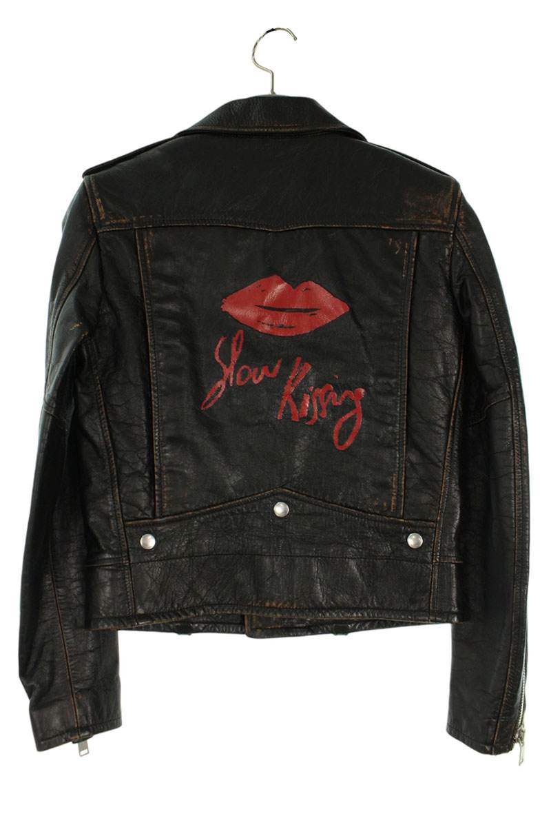 SAINT LAURENT PARIS Back Print Leather Jacket Size F36