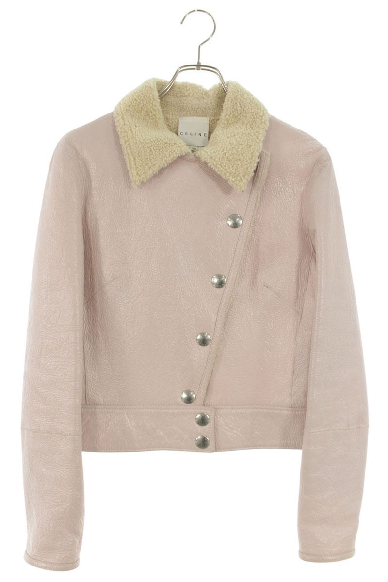 CELINE Shearling Leather Biker Light Pink Size 38