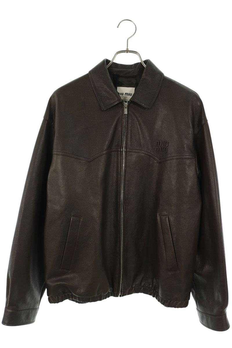 miumiu Brown Goat Leather Zip-Up Jacket Size 42
