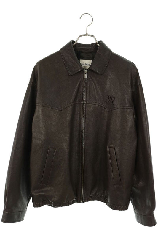 miumiu Brown Goat Leather Zip-Up Jacket Size 42