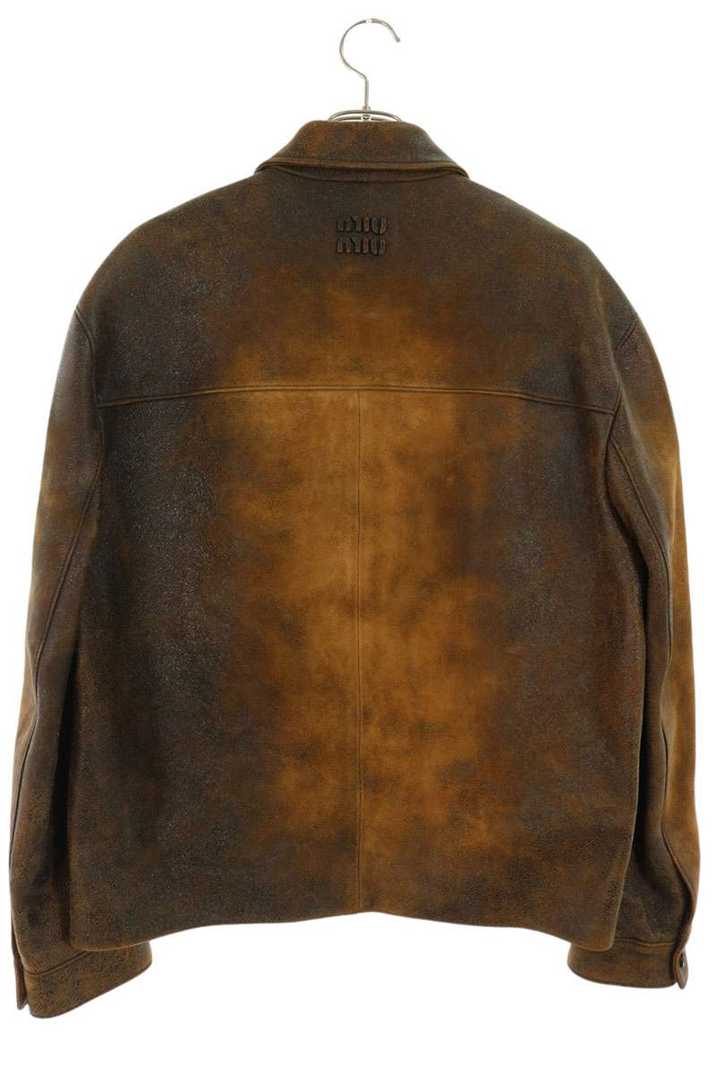 miumiu Waxed Suede Leather Jacket Brown Size 38