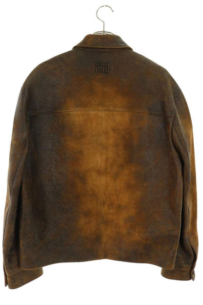 miumiu Waxed Suede Leather Jacket Brown Size 38