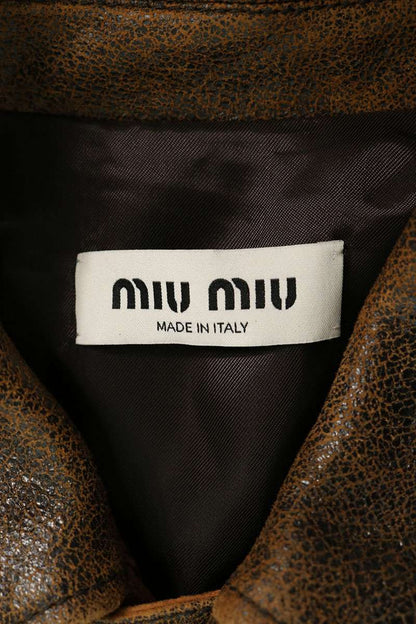 miumiu Waxed Suede Leather Jacket Brown Size 38