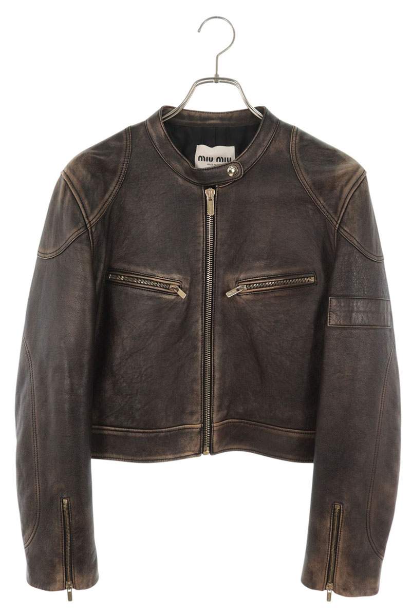 miumiu Vintage Nappa Leather Jacket Brown Size 42
