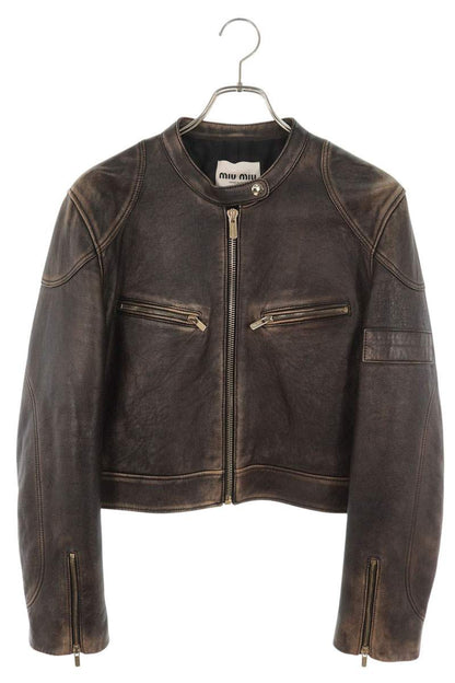 miumiu Vintage Nappa Leather Jacket Brown Size 42