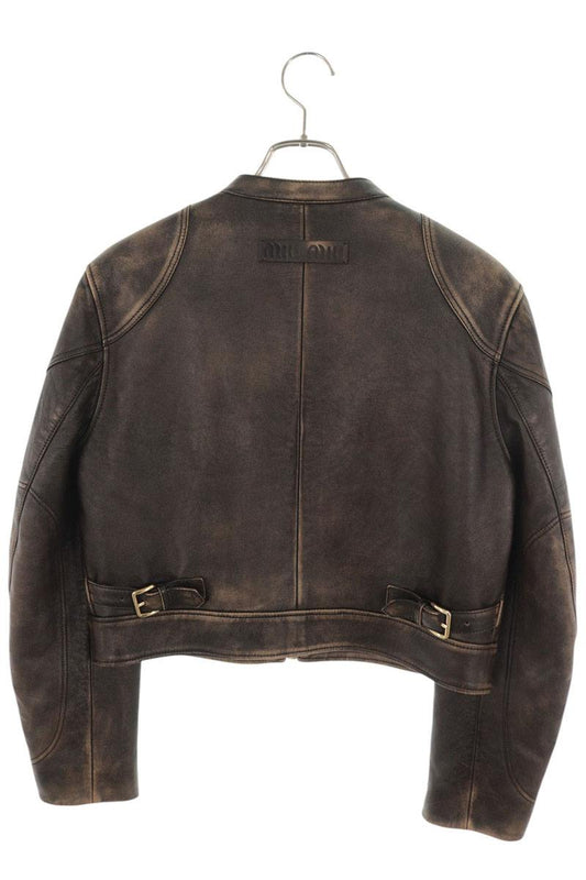 miumiu Vintage Nappa Leather Jacket Brown Size 42