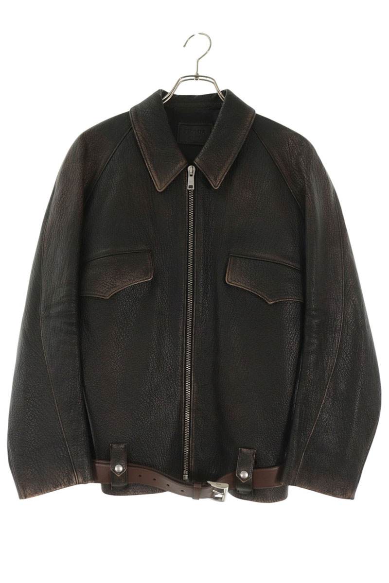 PRADA Aged Belted Jacket Black/Brown Size 36