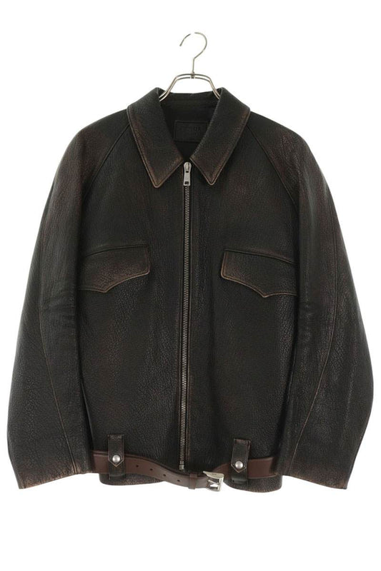 PRADA Aged Belted Jacket Black/Brown Size 36