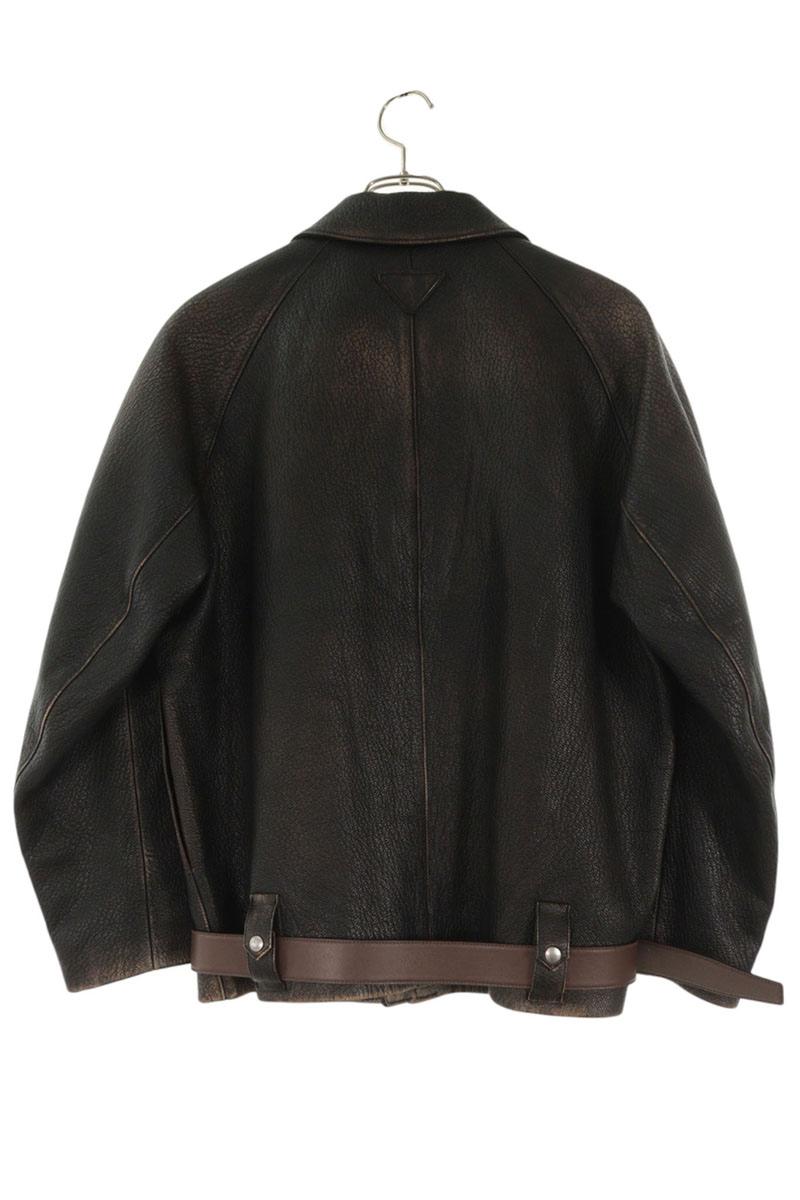 PRADA Aged Belted Jacket Black/Brown Size 36