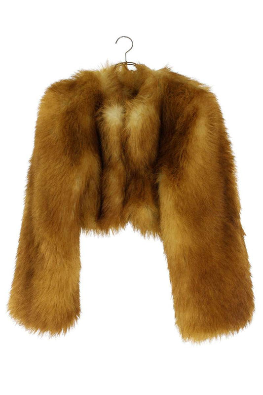 GUESS USA Faux Fur Cropped Jacket Brown Size L