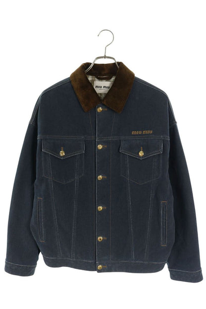 miumiu Indigo Velvet Trim Logo Embroidered Jacket Size 38