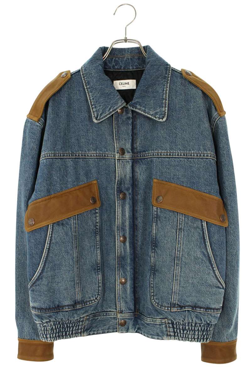 Celine Leather Trim Aviator Denim Indigo Brown Size XS
