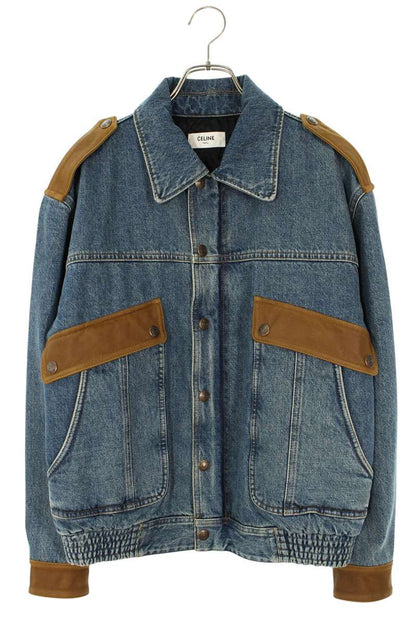 Celine Leather Trim Aviator Denim Indigo Brown Size XS
