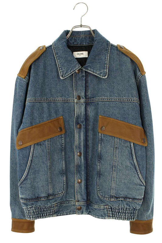 Celine Leather Trim Aviator Denim Indigo Brown Size XS
