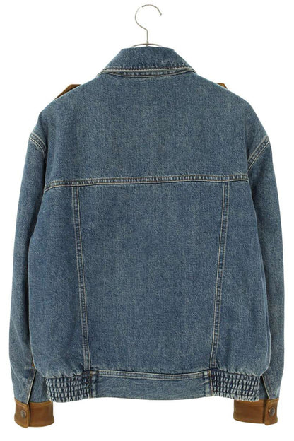Celine Leather Trim Aviator Denim Indigo Brown Size XS