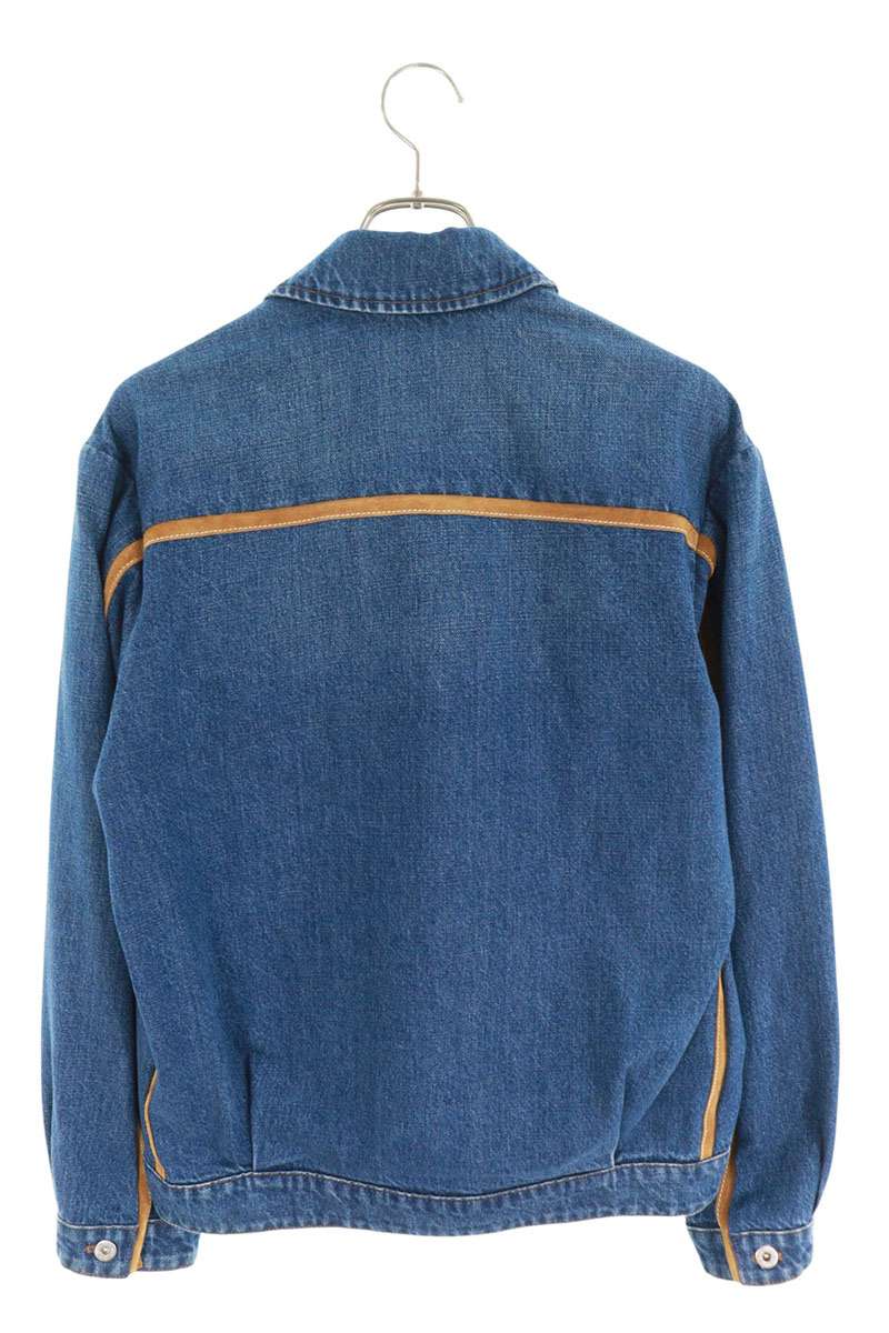 miumiu Logo Patch Leather Trim Zip-Up Denim Jacket Size 40