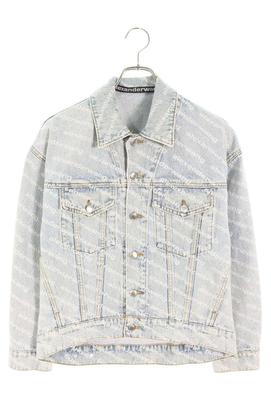 Alexander Wang Logo All-Over Print Denim Jacket Size XS