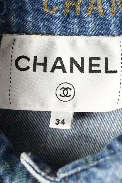 Chanel Coco Mark Button Indigo Denim Jacket Size 34