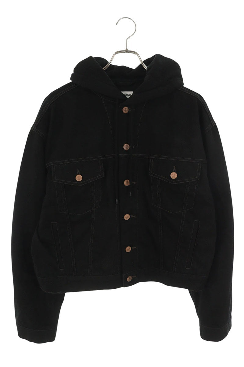 Balenciaga Hooded Cropped Denim Jacket Black Size 34