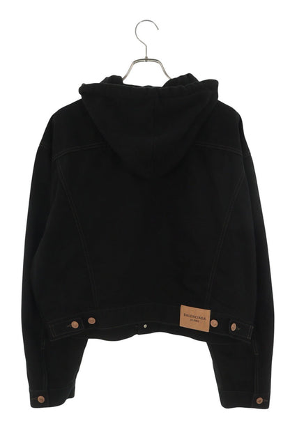 Balenciaga Hooded Cropped Denim Jacket Black Size 34