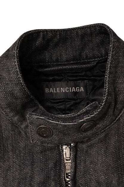 Balenciaga Black Cropped Zip-Up Denim Jacket Size 36