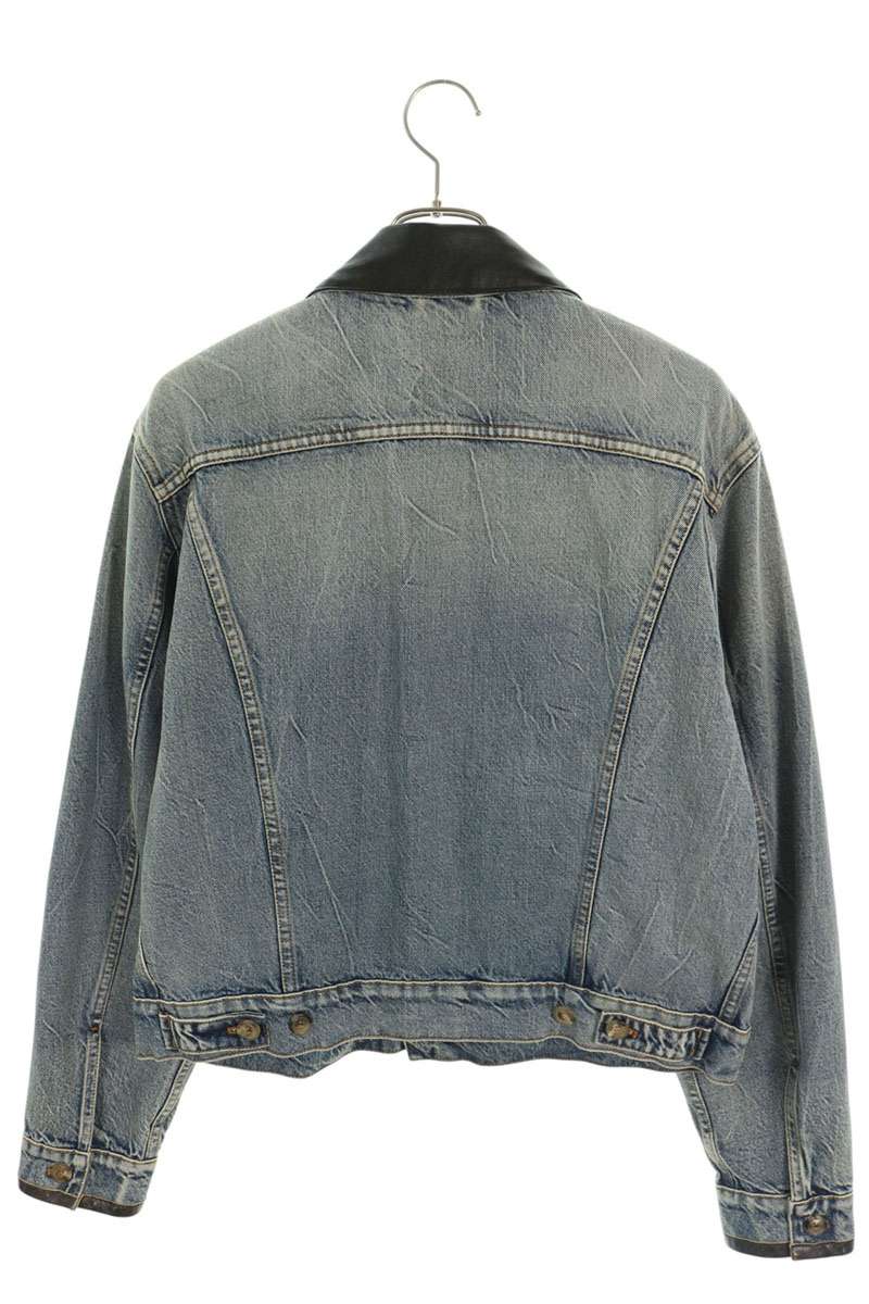 miumiu Indigo Leather Trim Logo Denim Jacket Size 40