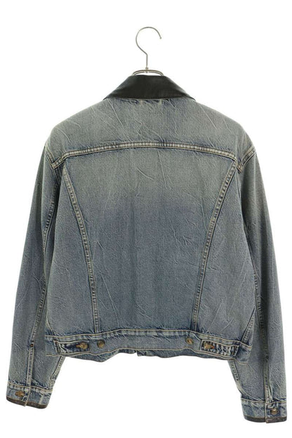 miumiu Indigo Leather Trim Logo Denim Jacket Size 40