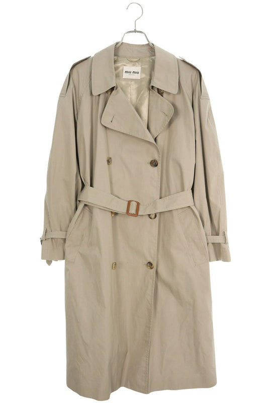 Miu Miu Logo Double-Breasted Cotton Coat Beige Size 36