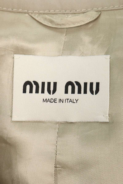 Miu Miu Logo Double-Breasted Cotton Coat Beige Size 36