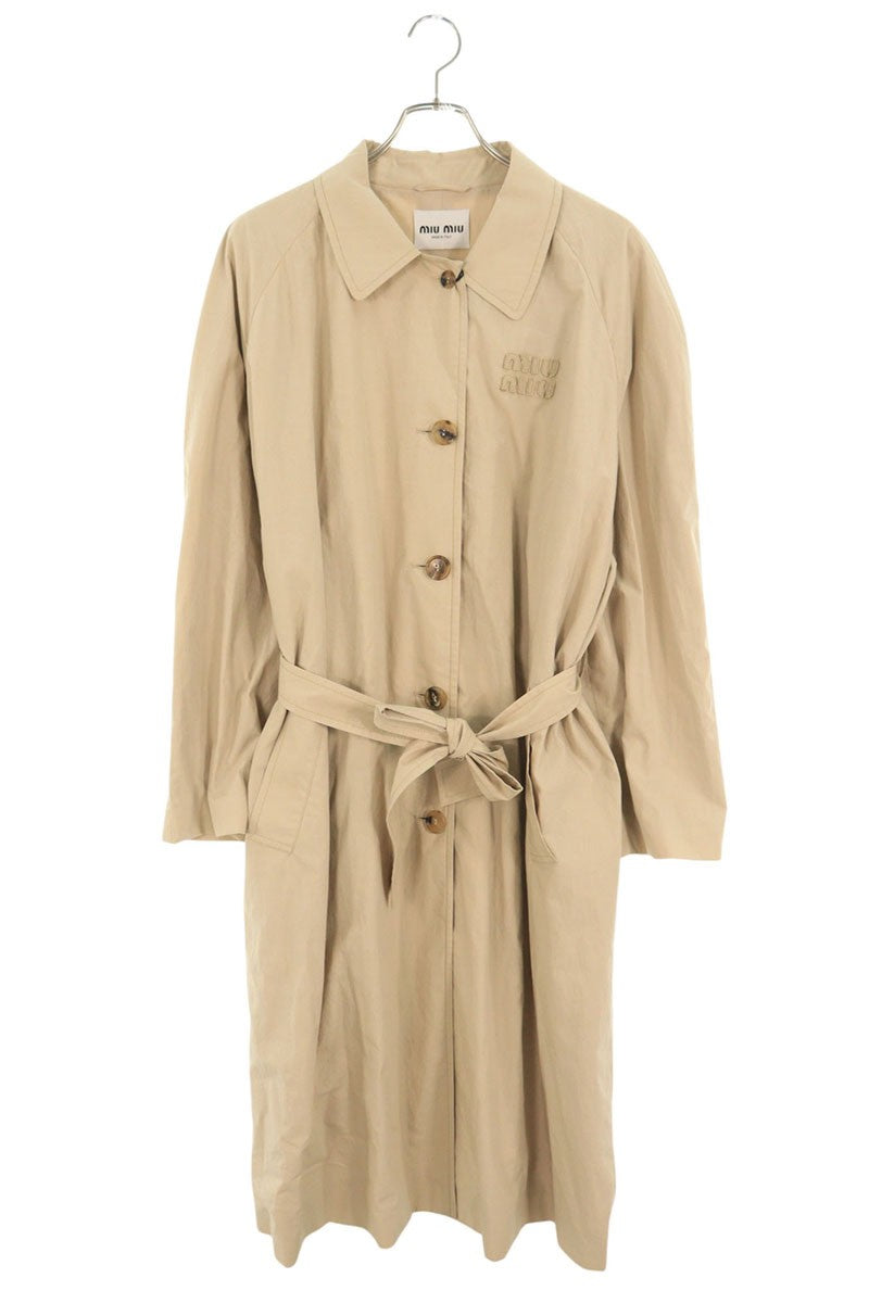 Miu Miu 24AW Single-Breasted Poplin Coat Beige Size 36