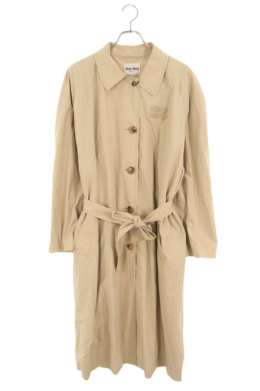 Miu Miu 24AW Single-Breasted Poplin Coat Beige Size 36