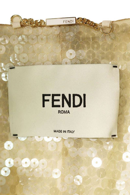 Fendi Off-White Belted Oversized Sequin-Lined Coat Size 40