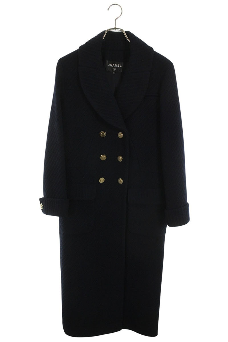 Chanel Gold Button Wool Cashmere Coat Navy Size 34