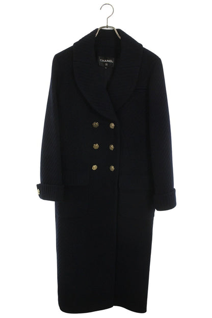 Chanel Gold Button Wool Cashmere Coat Navy Size 34
