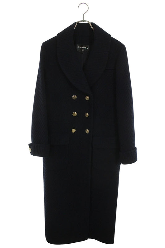 Chanel Gold Button Wool Cashmere Coat Navy Size 34