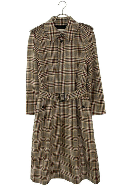 Celine Beige Belted Plaid Wool Blend Coat Size 36