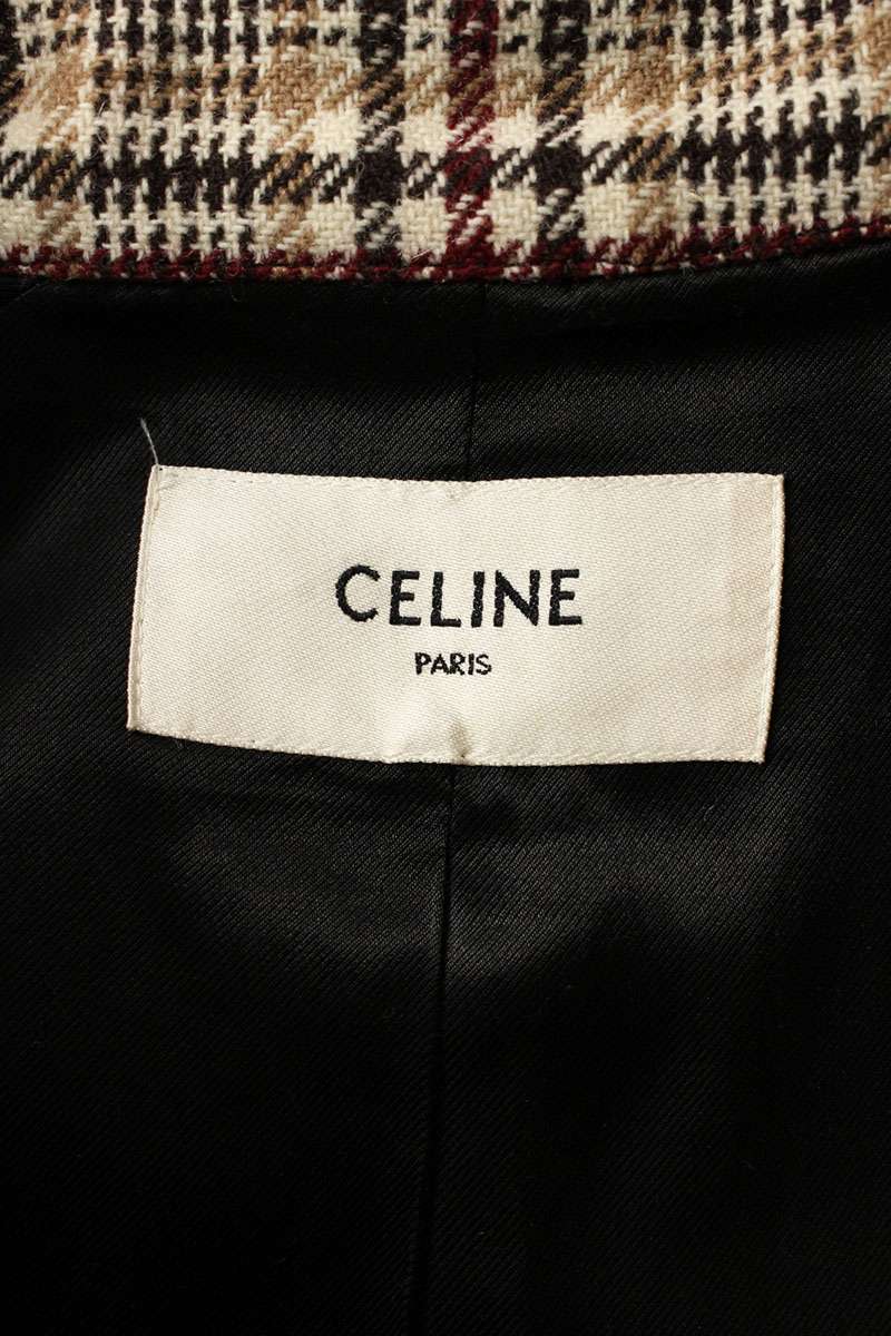 Celine Beige Belted Plaid Wool Blend Coat Size 36