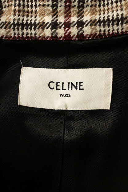 Celine Beige Belted Plaid Wool Blend Coat Size 36