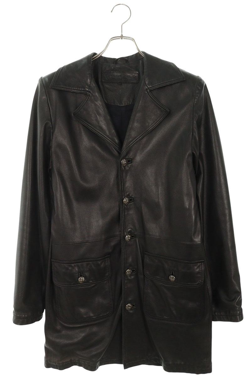 Chrome Hearts Cross Ball Button Leather Coat Black Size S