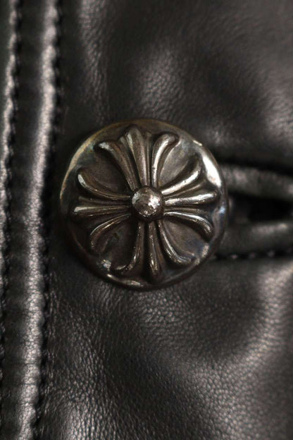Chrome Hearts Cross Ball Button Leather Coat Black Size S