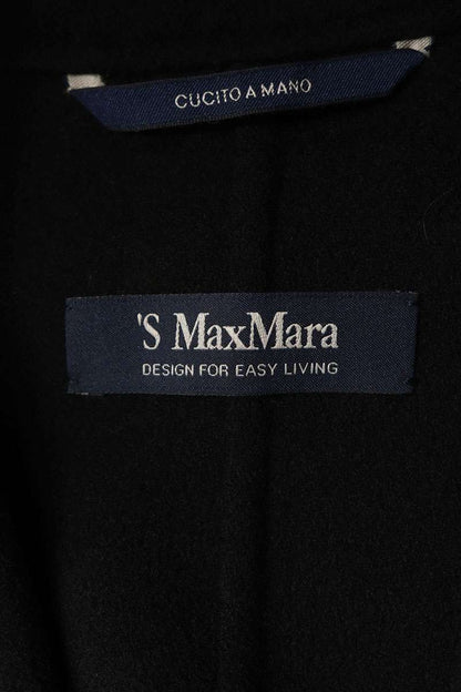 Vintage S Max Mara POLDO Pure Wool Belted Coat Black Size 36