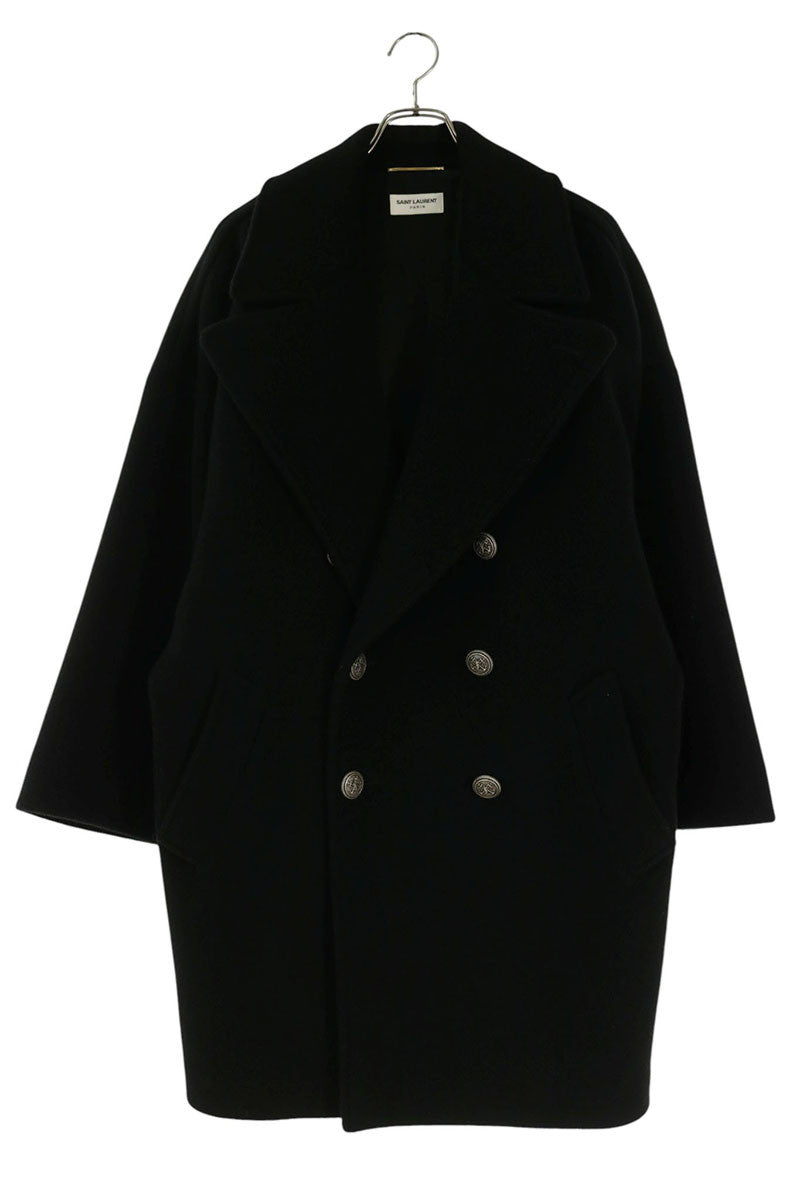 Saint Laurent Paris Black Wool Breasted Peacoat Size 38