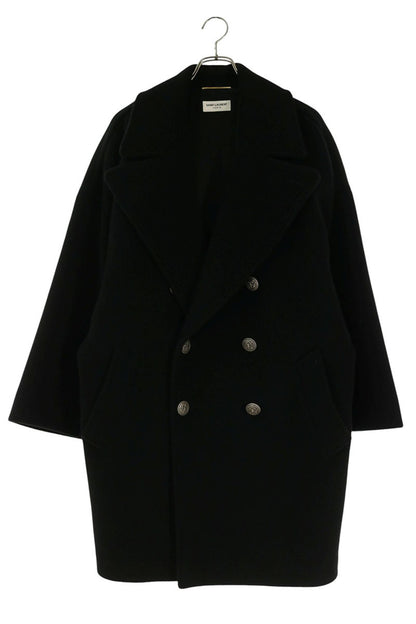 Saint Laurent Paris Black Wool Breasted Peacoat Size 38