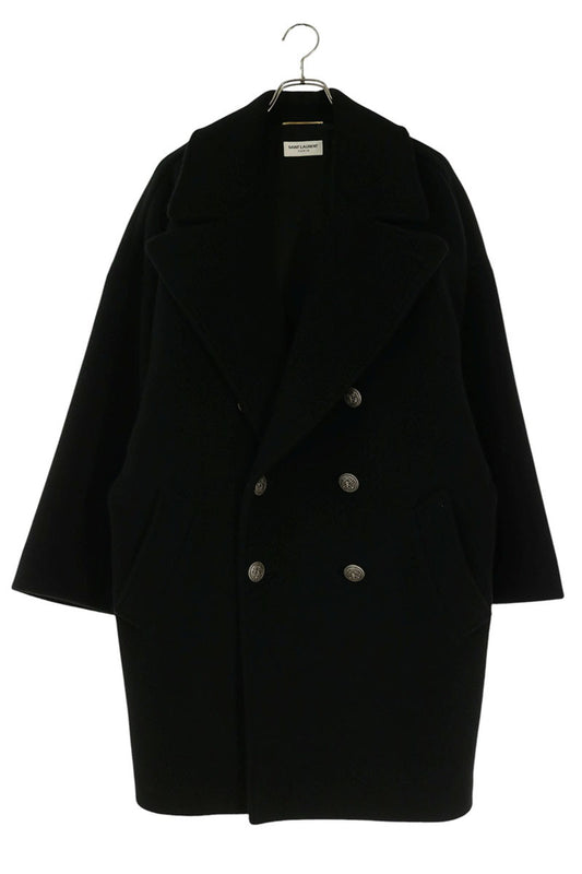 Saint Laurent Paris Black Wool Breasted Peacoat Size 38