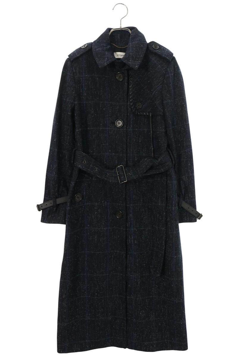 COACH Belted Braided Wool Coat Navy Size 0
