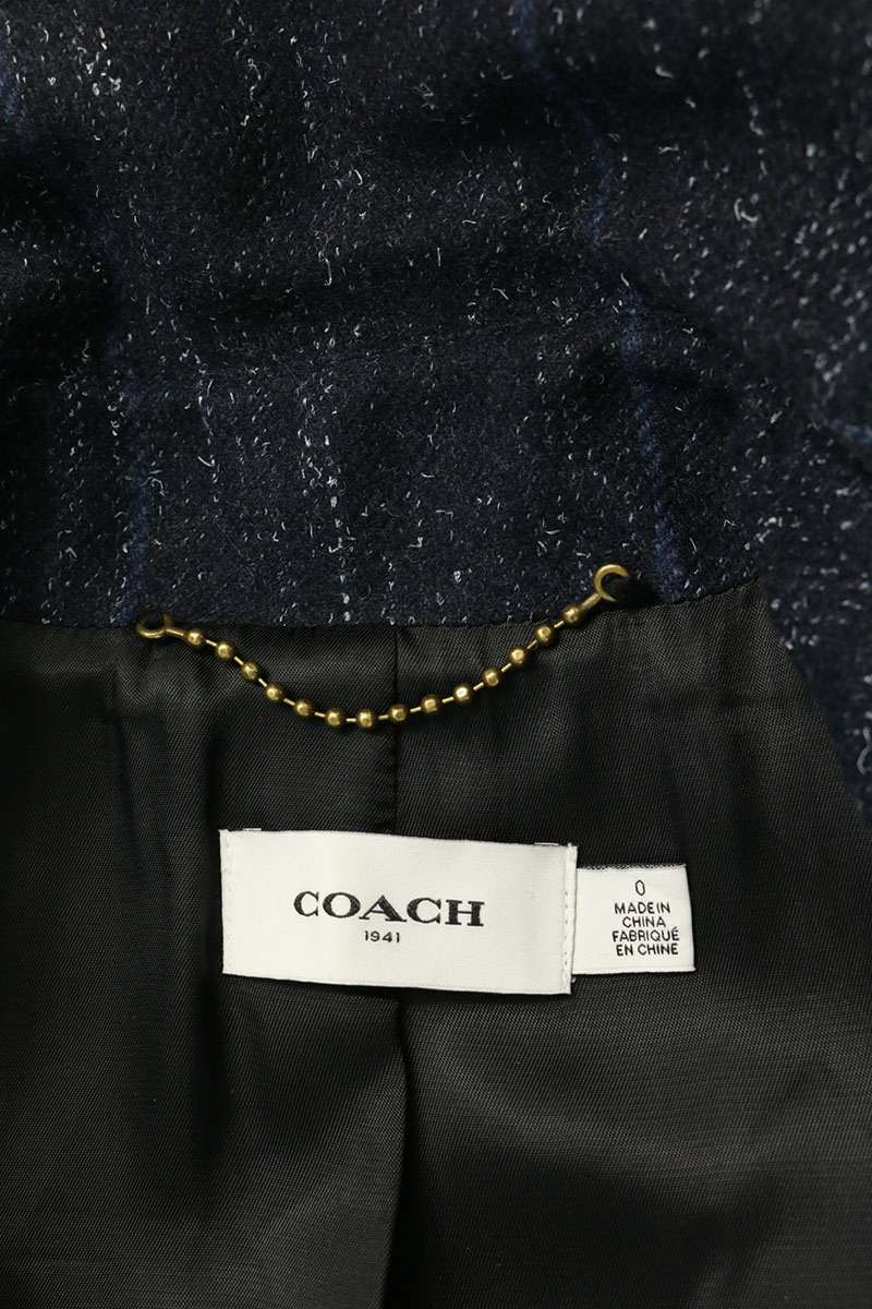 COACH Belted Braided Wool Coat Navy Size 0