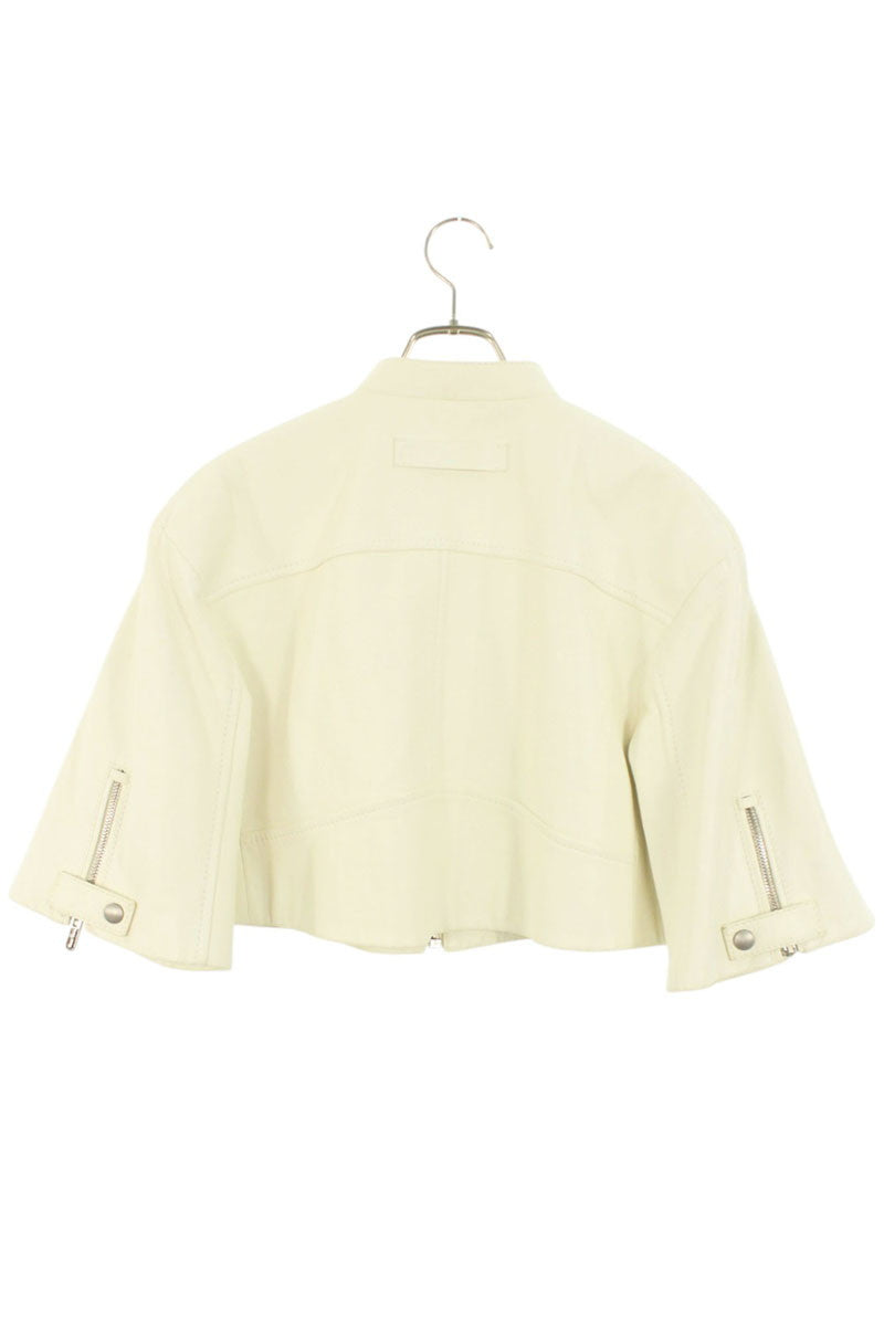 Miu Miu Off-White S/S Stand Collar Leather Jacket Size 36