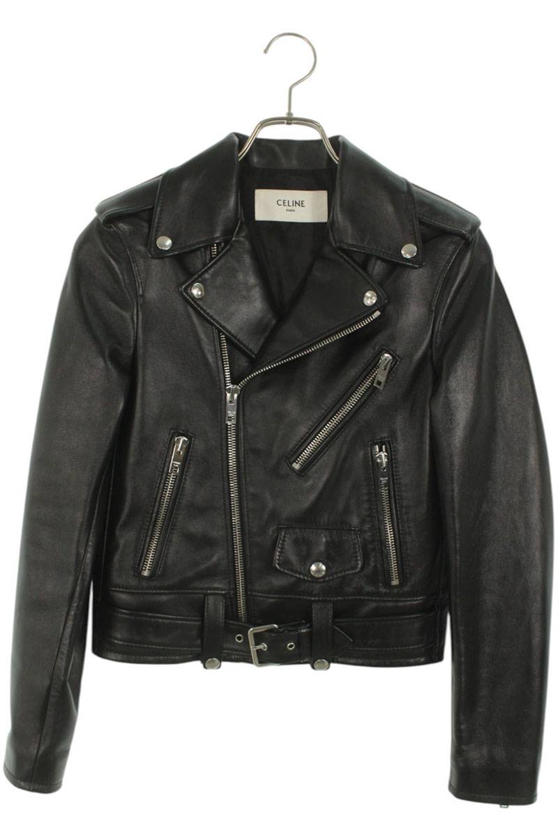 CELINE Classic Biker Lambskin Leather Jacket Black Size 34