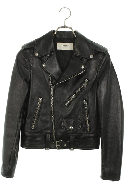 CELINE Classic Biker Lambskin Leather Jacket Black Size 34