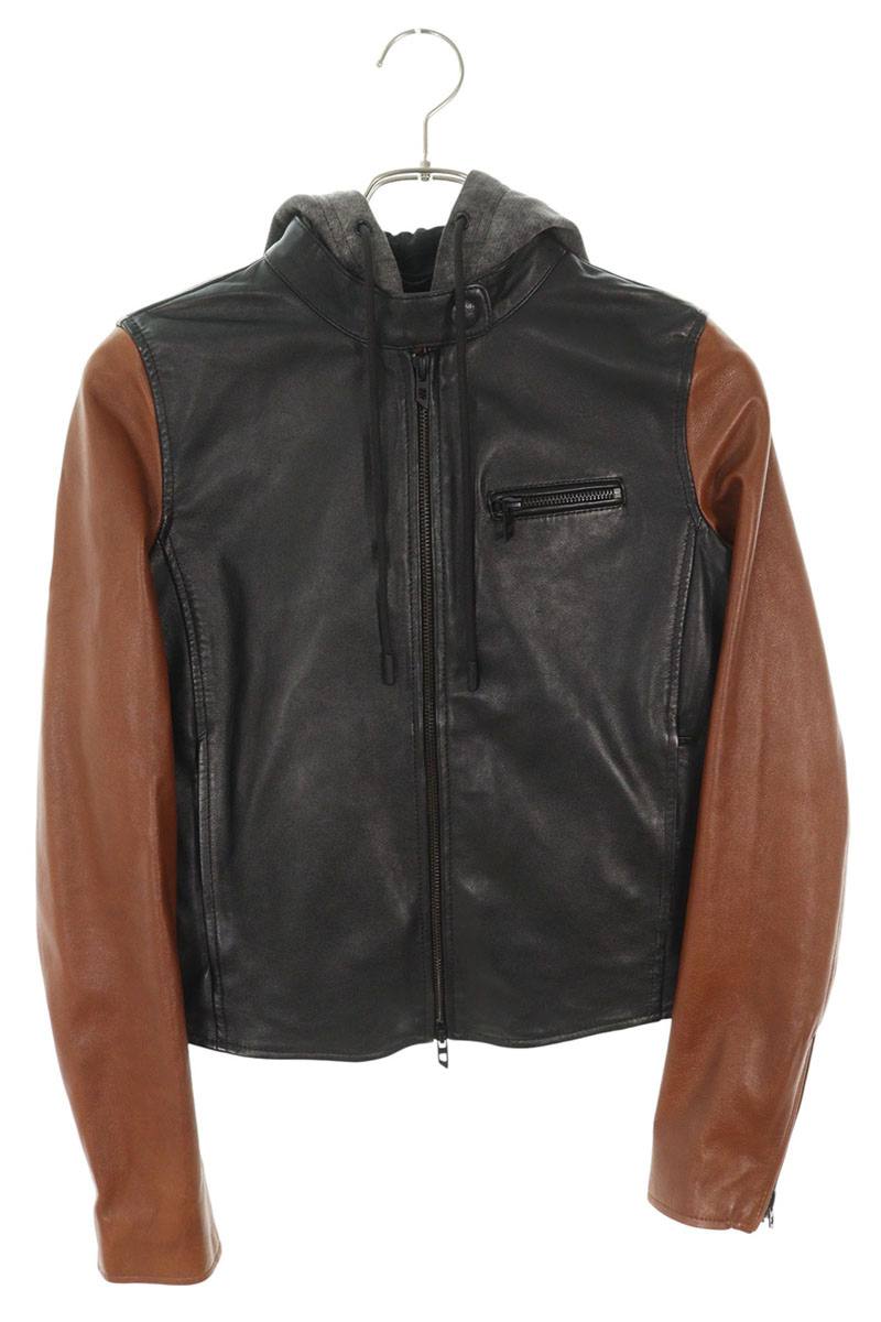 Diesel Hooded Leather Jacket Black & Brown Size 38
